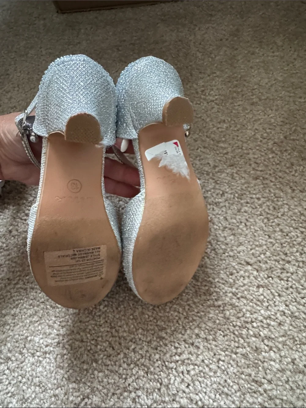 Link Girls' Silver Glitter Dress Shoes with Ankle Strap size 13